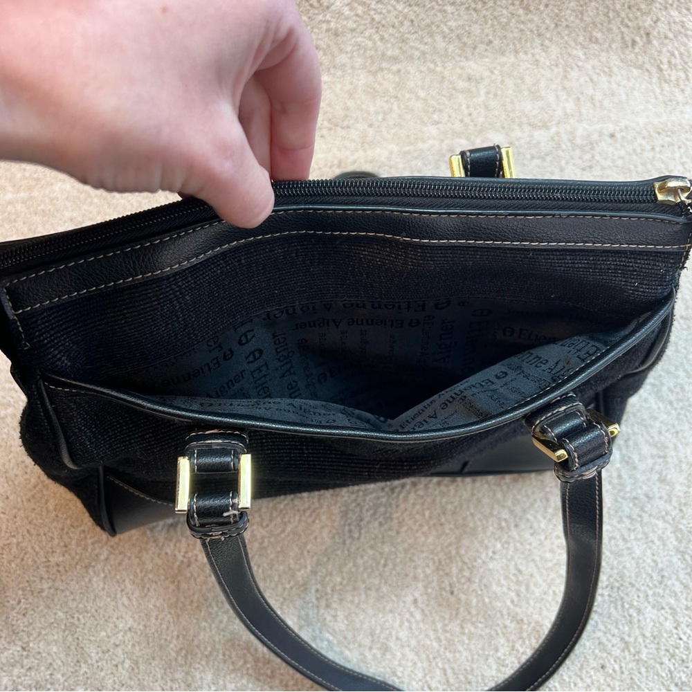 Etienne Aigner Handbag Black Canvas Leather Gold Hardware Double Strap Purse - Picture 6 of 9